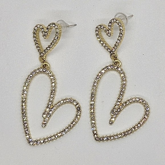 Earrings Rhinestone Double Heart Drop - Picture 11 of 16